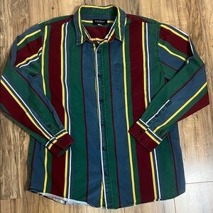 PacSun Men's Multicolor Striped Button Down Shirt Red, Green, Blue, Yellow Sz XL
